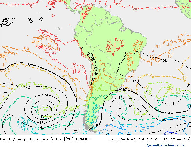 Z500/Rain (+SLP)/Z850 ECMWF Dom 02.06.2024 12 UTC