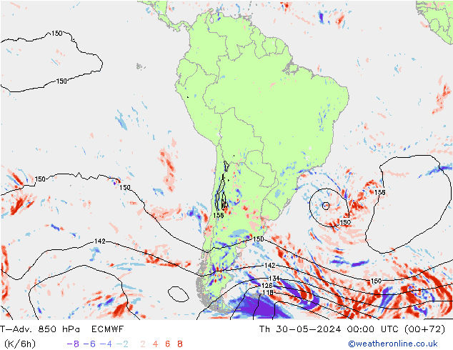 T-Adv. 850 hPa ECMWF do 30.05.2024 00 UTC