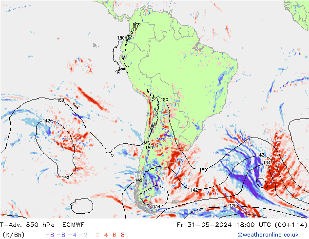 T-Adv. 850 hPa ECMWF pt. 31.05.2024 18 UTC