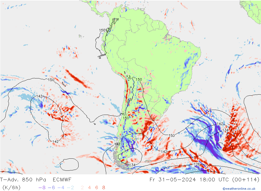 T-Adv. 850 hPa ECMWF ven 31.05.2024 18 UTC