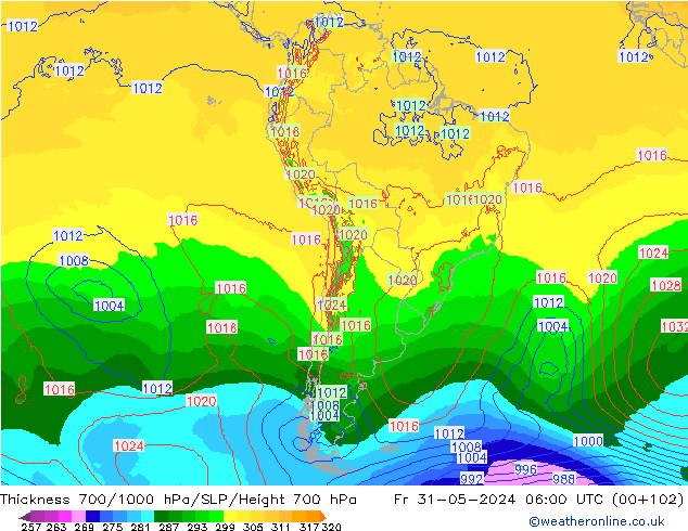 700-1000 hPa Kalınlığı ECMWF Cu 31.05.2024 06 UTC