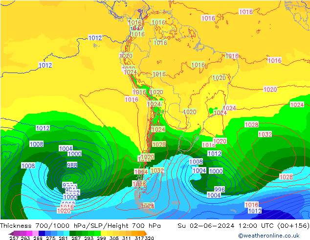 Dikte700-1000 hPa ECMWF zo 02.06.2024 12 UTC