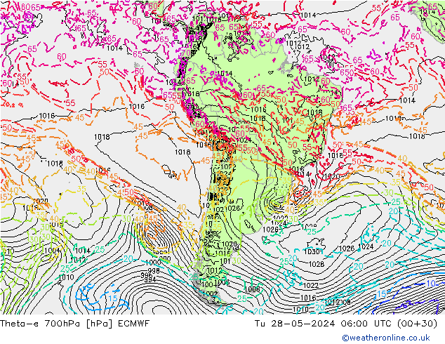 Theta-e 700hPa ECMWF Ter 28.05.2024 06 UTC