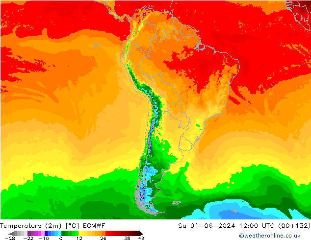 карта температуры ECMWF сб 01.06.2024 12 UTC