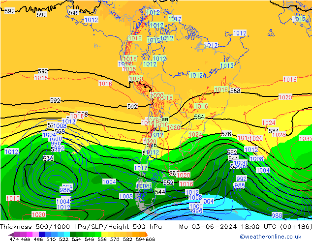 Espesor 500-1000 hPa ECMWF lun 03.06.2024 18 UTC