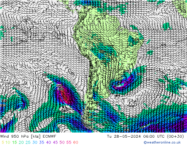 Vento 950 hPa ECMWF mar 28.05.2024 06 UTC