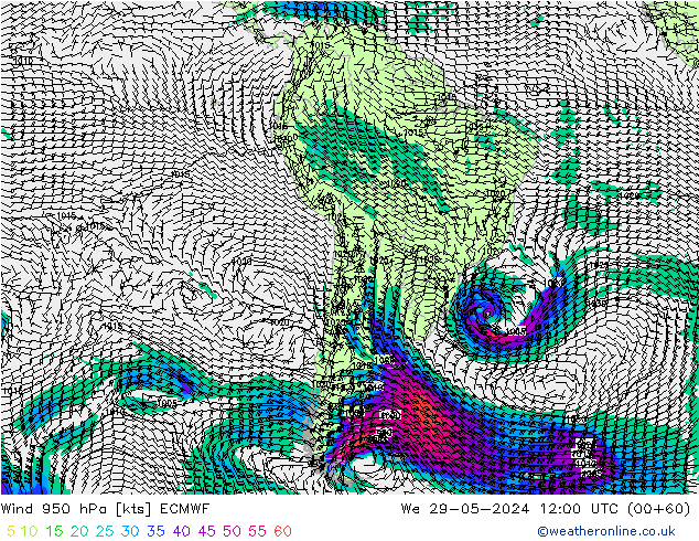 wiatr 950 hPa ECMWF śro. 29.05.2024 12 UTC