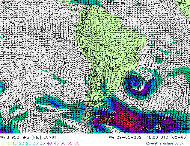 Wind 950 hPa ECMWF wo 29.05.2024 18 UTC