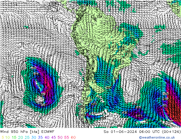 Vento 950 hPa ECMWF Sáb 01.06.2024 06 UTC