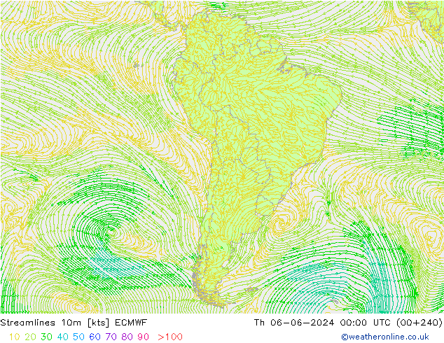 Stroomlijn 10m ECMWF do 06.06.2024 00 UTC