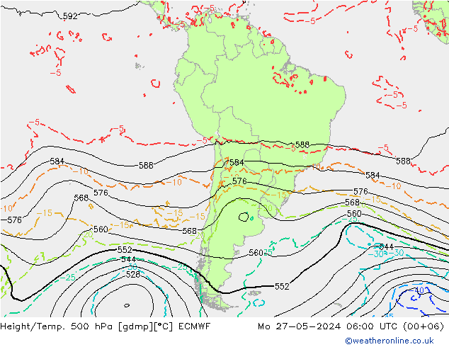 Z500/Rain (+SLP)/Z850 ECMWF Mo 27.05.2024 06 UTC