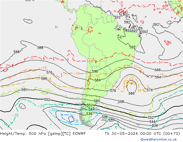 Z500/Rain (+SLP)/Z850 ECMWF Čt 30.05.2024 00 UTC