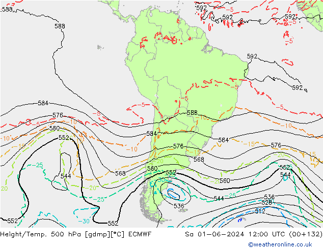 Z500/Rain (+SLP)/Z850 ECMWF Sa 01.06.2024 12 UTC