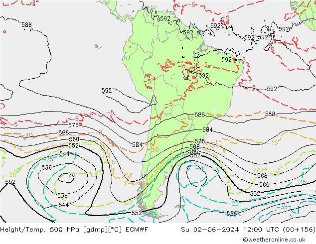 Height/Temp. 500 гПа ECMWF Вс 02.06.2024 12 UTC