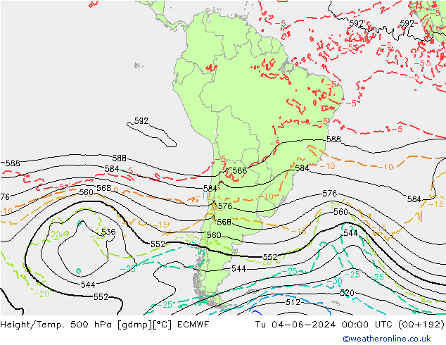 Z500/Rain (+SLP)/Z850 ECMWF Út 04.06.2024 00 UTC