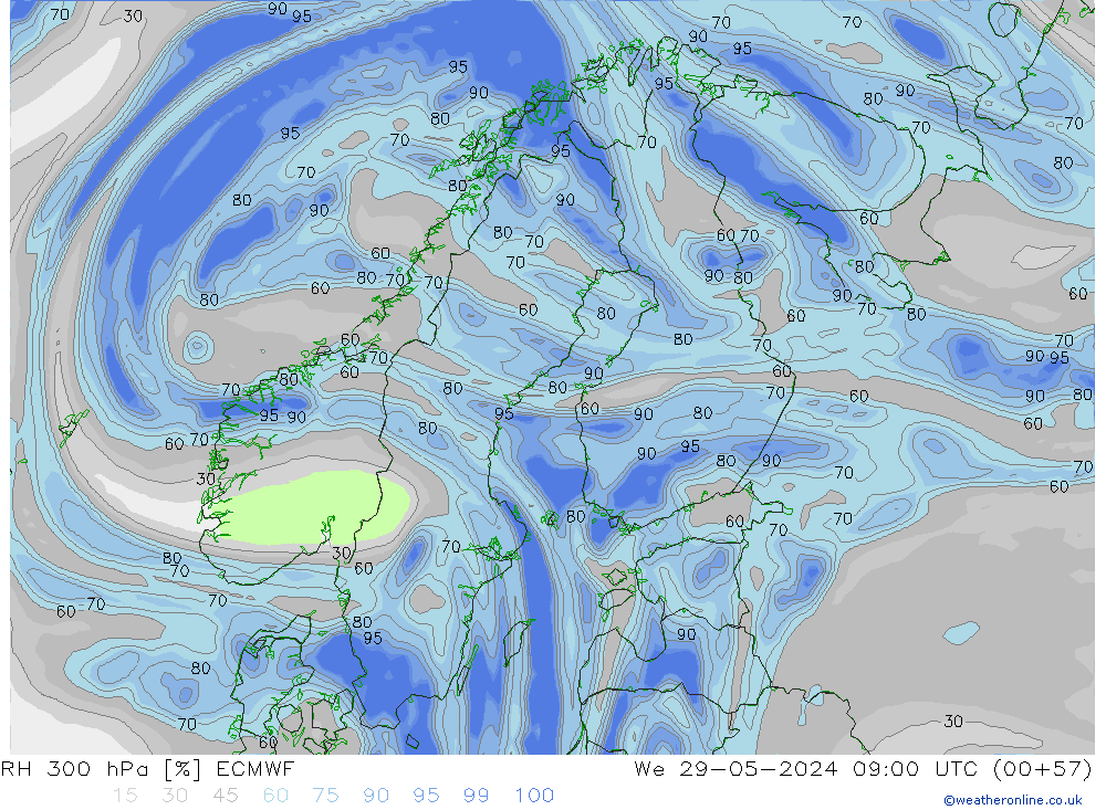 RH 300 hPa ECMWF We 29.05.2024 09 UTC