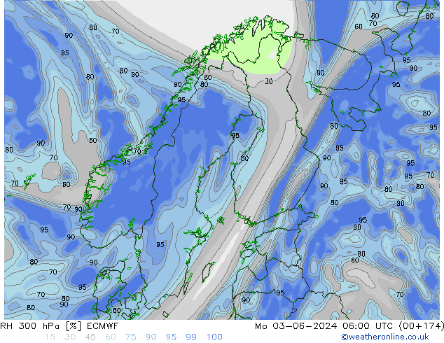 RH 300 hPa ECMWF lun 03.06.2024 06 UTC