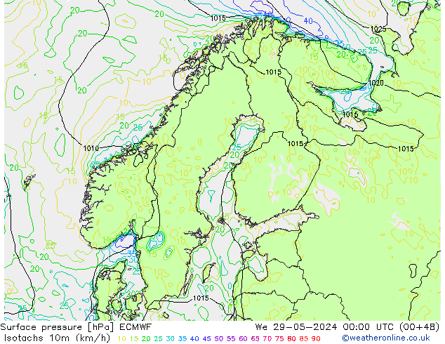 Isotachs (kph) ECMWF We 29.05.2024 00 UTC