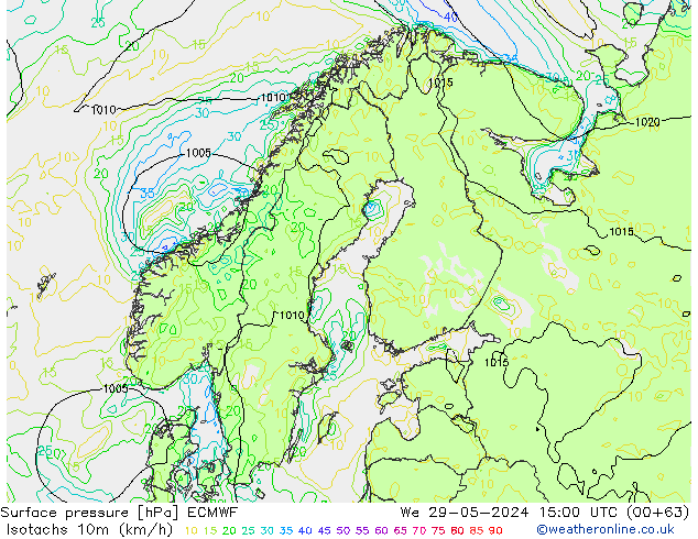 Isotaca (kph) ECMWF mié 29.05.2024 15 UTC