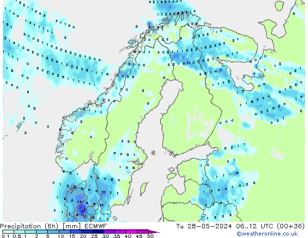 осадки (6h) ECMWF вт 28.05.2024 12 UTC