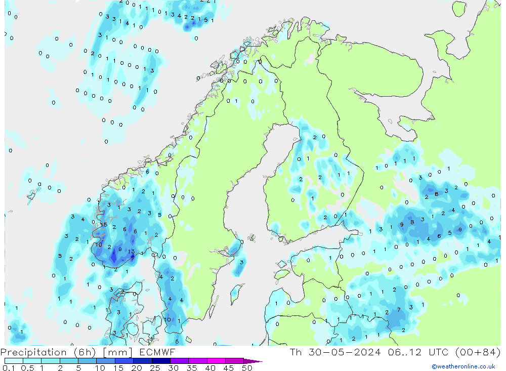 Precipitação (6h) ECMWF Qui 30.05.2024 12 UTC