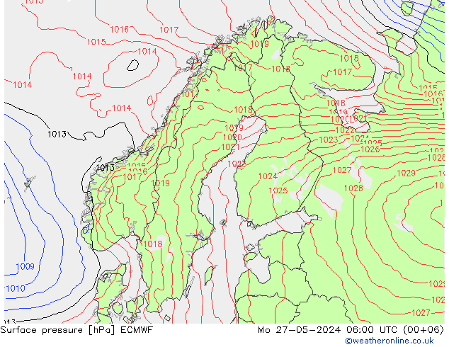 Bodendruck ECMWF Mo 27.05.2024 06 UTC