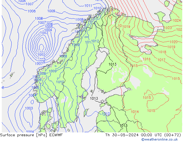 Atmosférický tlak ECMWF Čt 30.05.2024 00 UTC