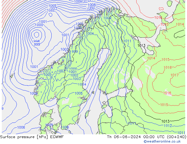 Atmosférický tlak ECMWF Čt 06.06.2024 00 UTC