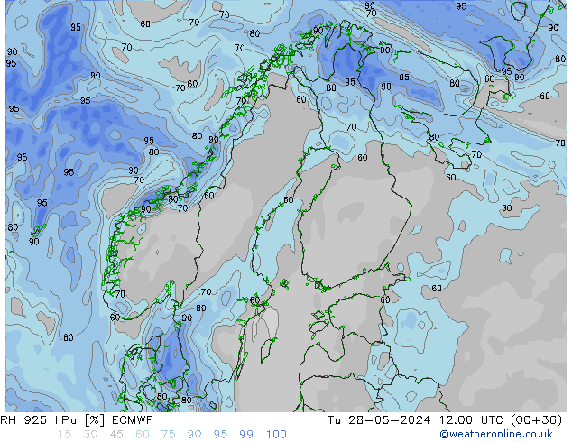 RH 925 hPa ECMWF Út 28.05.2024 12 UTC