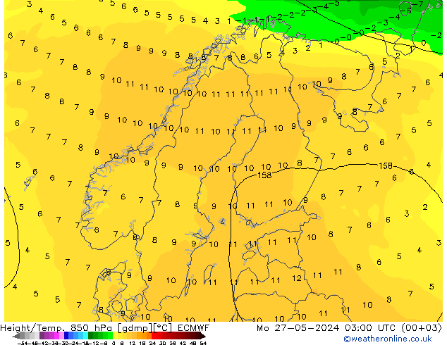 Height/Temp. 850 hPa ECMWF Mo 27.05.2024 03 UTC