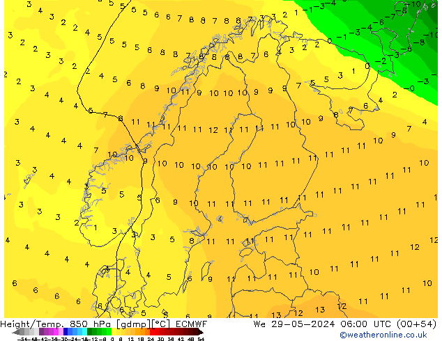 Z500/Yağmur (+YB)/Z850 ECMWF Çar 29.05.2024 06 UTC