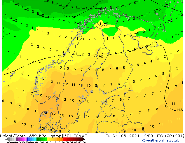 Height/Temp. 850 hPa ECMWF Ter 04.06.2024 12 UTC