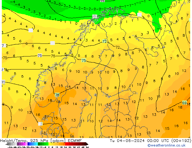 Height/Temp. 925 гПа ECMWF вт 04.06.2024 00 UTC