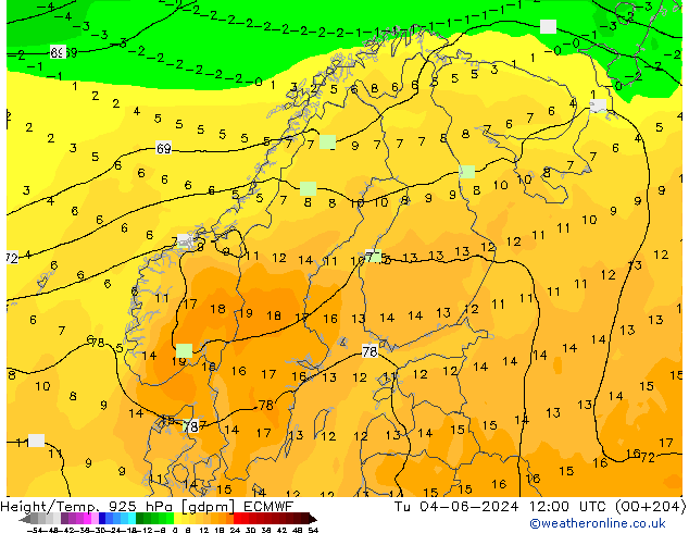 Height/Temp. 925 hPa ECMWF Ter 04.06.2024 12 UTC