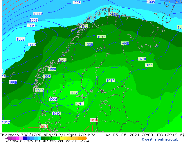 Thck 700-1000 hPa ECMWF śro. 05.06.2024 00 UTC