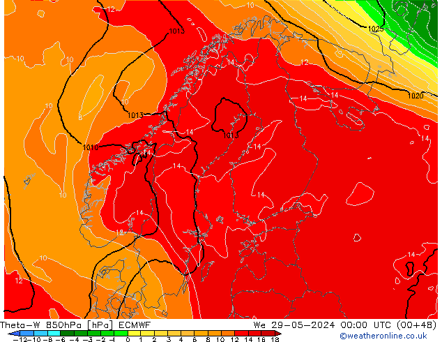 Theta-W 850гПа ECMWF ср 29.05.2024 00 UTC