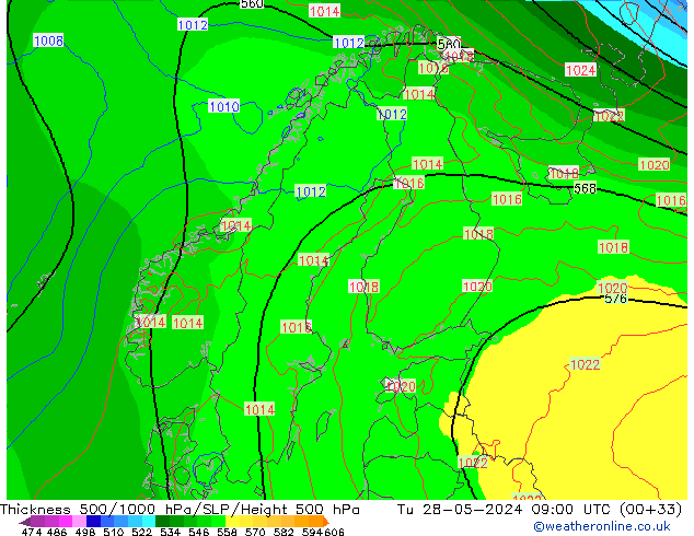 Thck 500-1000гПа ECMWF вт 28.05.2024 09 UTC