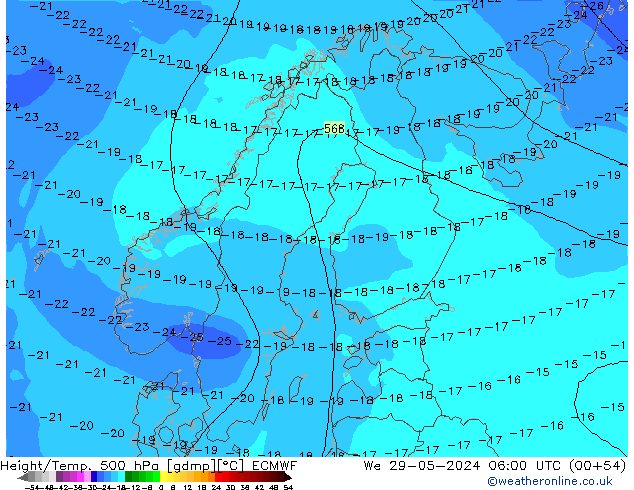 Z500/Yağmur (+YB)/Z850 ECMWF Çar 29.05.2024 06 UTC