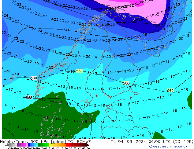 Z500/Rain (+SLP)/Z850 ECMWF Tu 04.06.2024 06 UTC