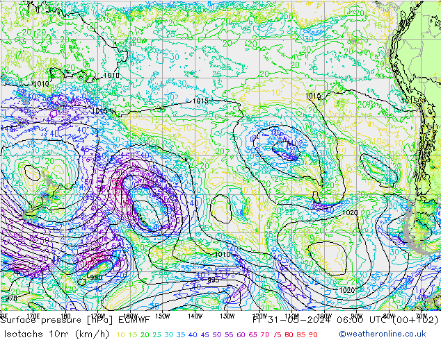 Eşrüzgar Hızları (km/sa) ECMWF Cu 31.05.2024 06 UTC