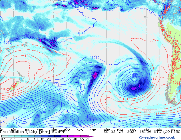 Precipitation (12h) ECMWF Su 02.06.2024 06 UTC