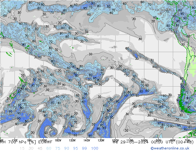 Humedad rel. 700hPa ECMWF mié 29.05.2024 00 UTC