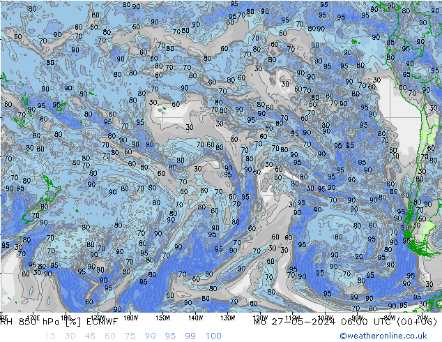 Humidité rel. 850 hPa ECMWF lun 27.05.2024 06 UTC