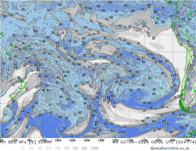 RH 850 hPa ECMWF Seg 03.06.2024 06 UTC