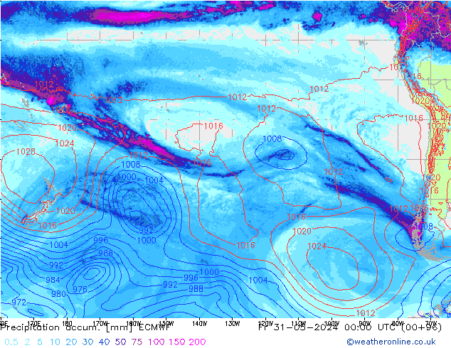 Precipitación acum. ECMWF vie 31.05.2024 00 UTC