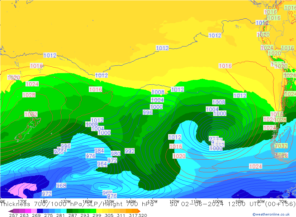 Dikte700-1000 hPa ECMWF zo 02.06.2024 12 UTC