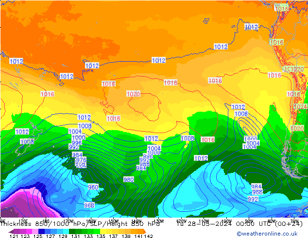 Thck 850-1000 hPa ECMWF Út 28.05.2024 00 UTC