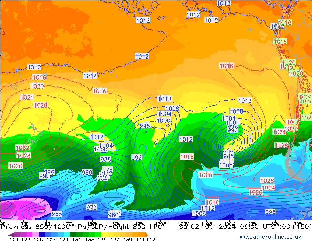 Thck 850-1000 hPa ECMWF Su 02.06.2024 06 UTC