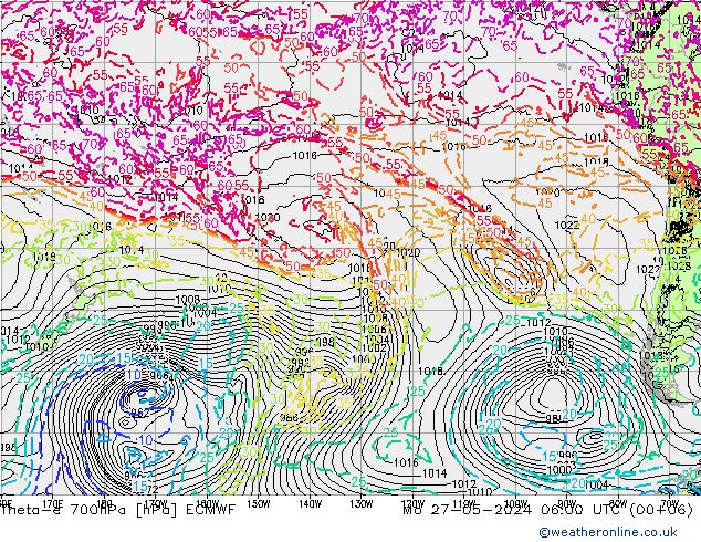 Theta-e 700hPa ECMWF lun 27.05.2024 06 UTC