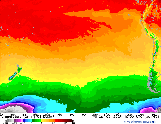 mapa temperatury (2m) ECMWF śro. 29.05.2024 15 UTC